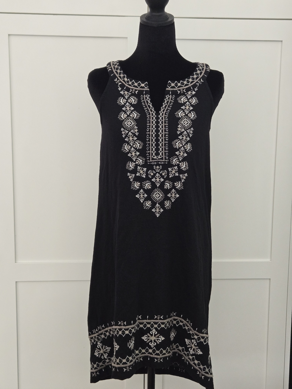 Style & Co. Petite Black Embroidered Boho Shift Dress Black Cream Sleeveless PP